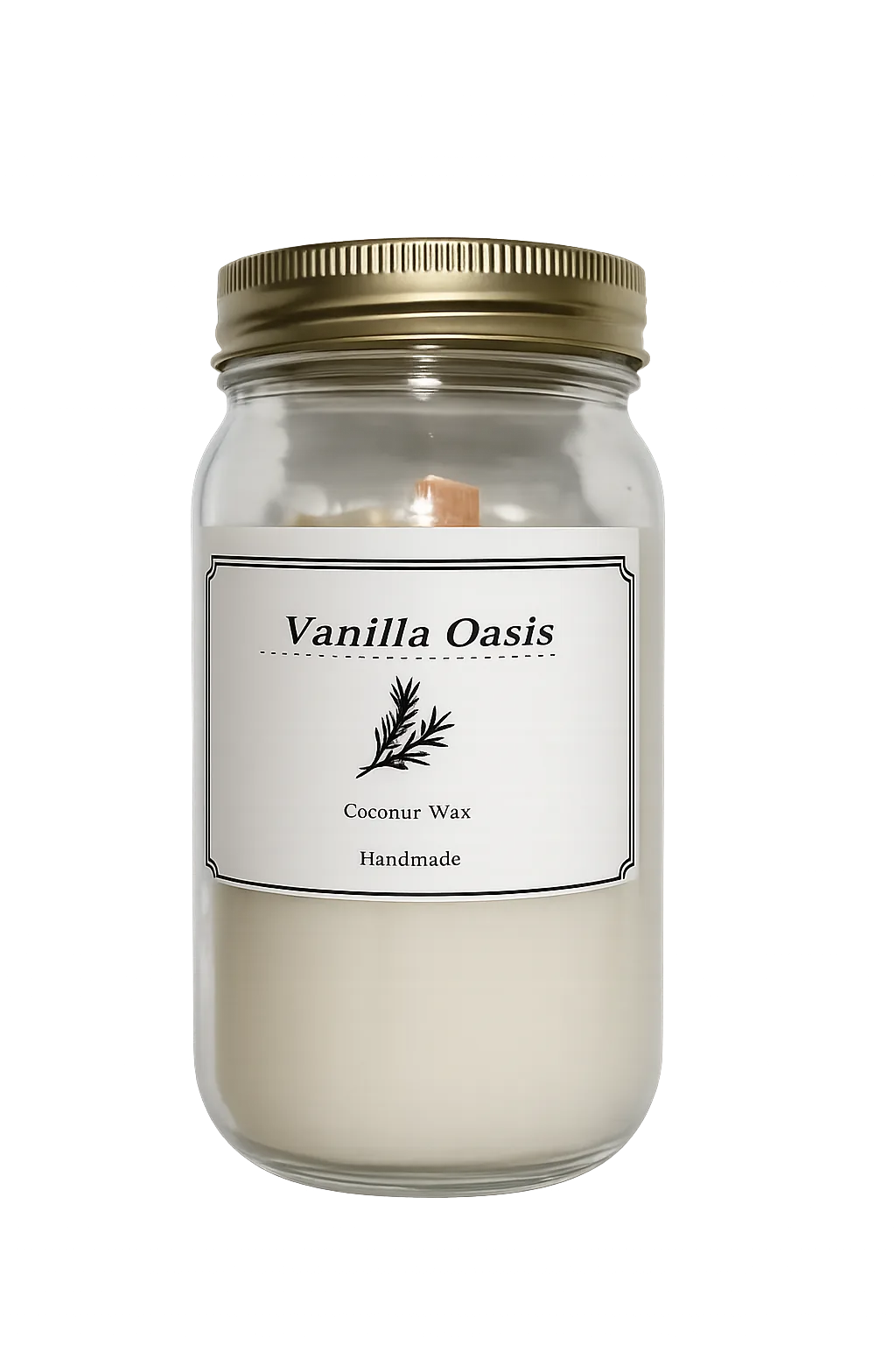 Vanilla Oasis coconut wax candle in a gold-lid mason jar